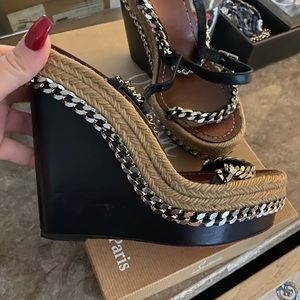 Christian Louboutin Black & Silver Chain Wedges